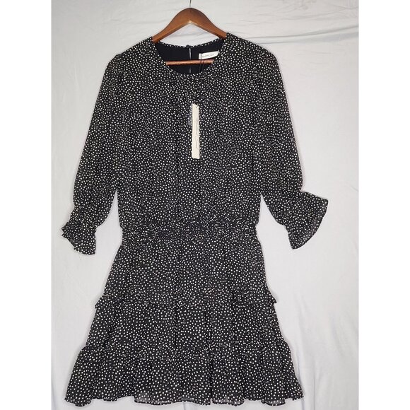 Mustard Seed little black dress Large 3/4 Sleeves Drop Waist ruffles polka dots - Picture 4 of 12
